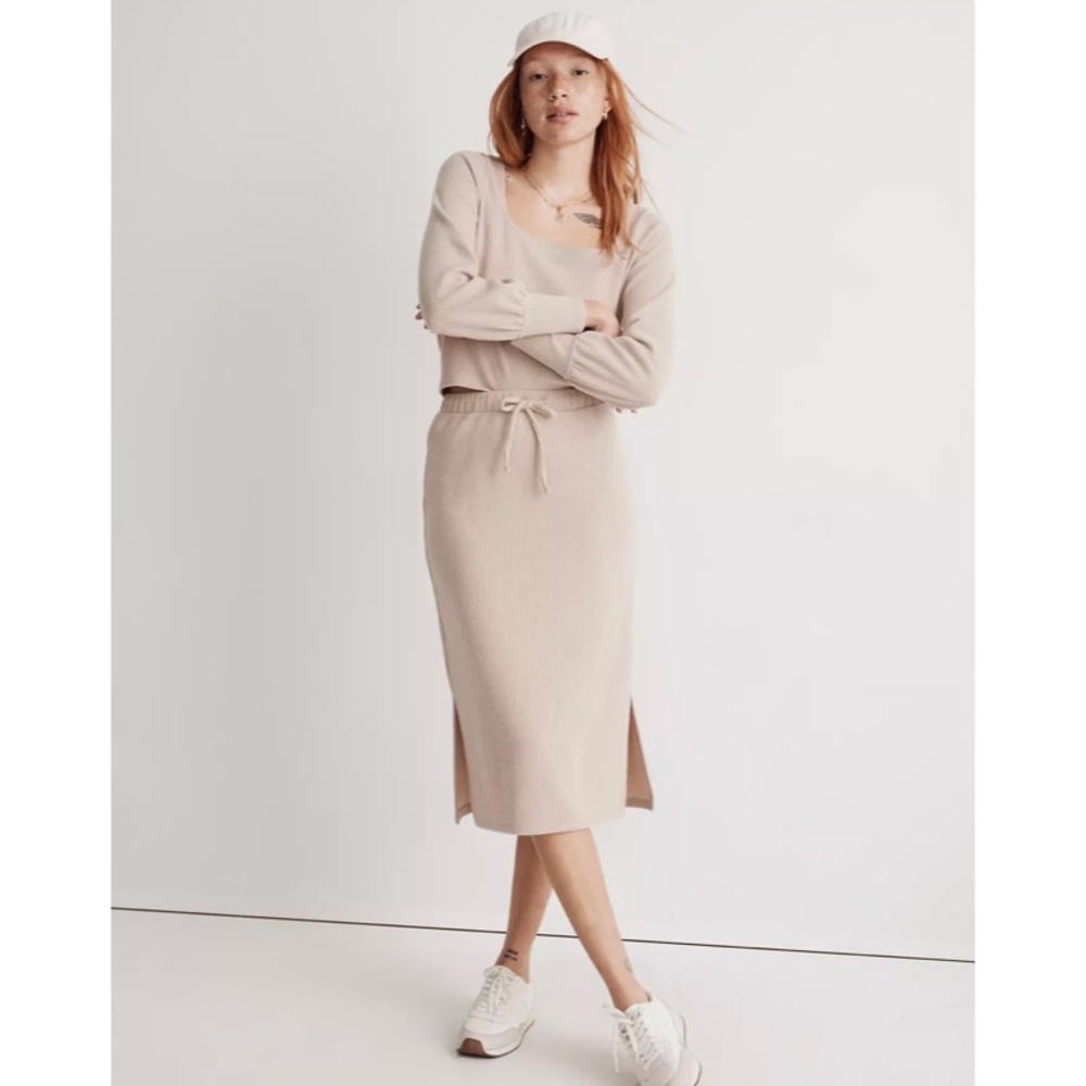 🆕 Madewell Ribbed Drawstring Midi Skirt - Picture 1 of 5